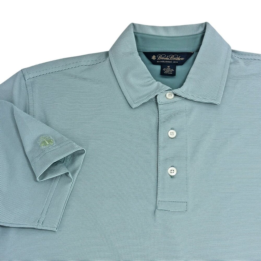 Brooks Brothers Polo Shirt Mens M Teal Green Striped Performance‎ Short Sleeve